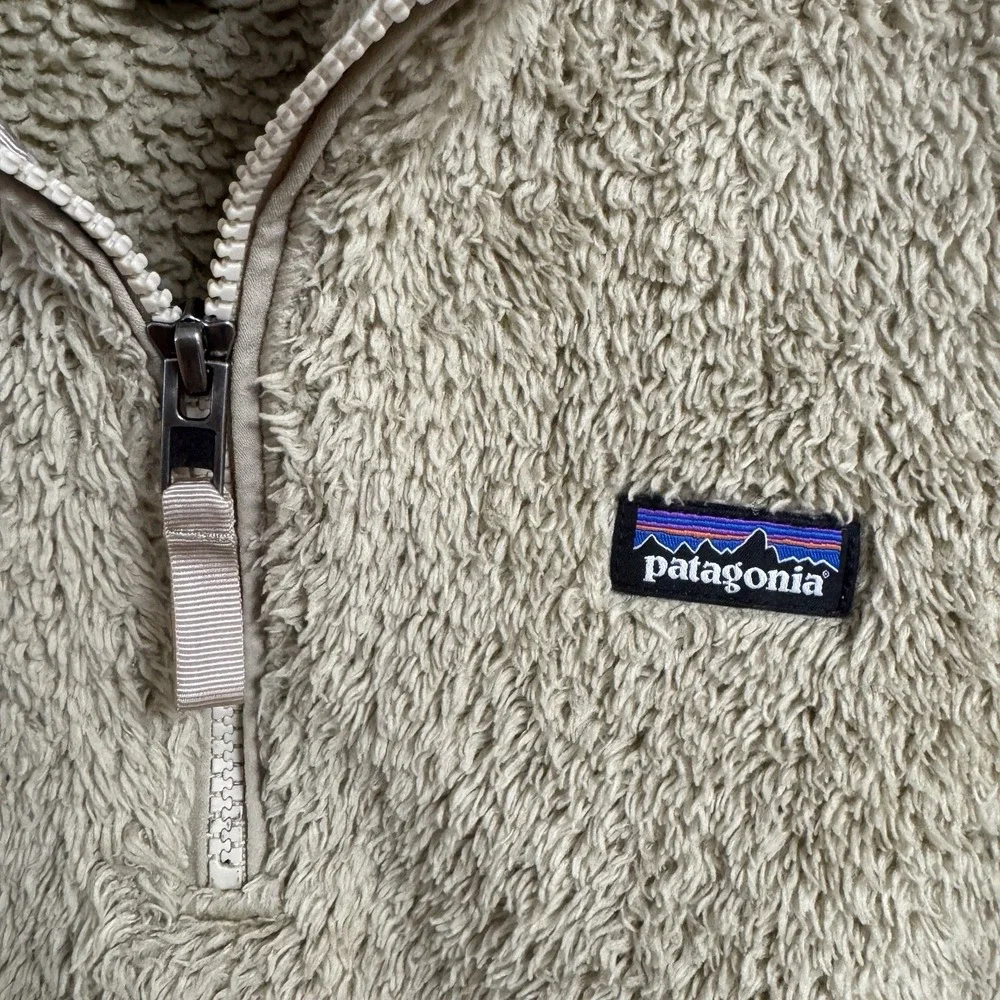 Patagonia Los Gatos Fleece Pullover Girls M 10 Tan Sherpa Quarter Zip Warm Cozy‎